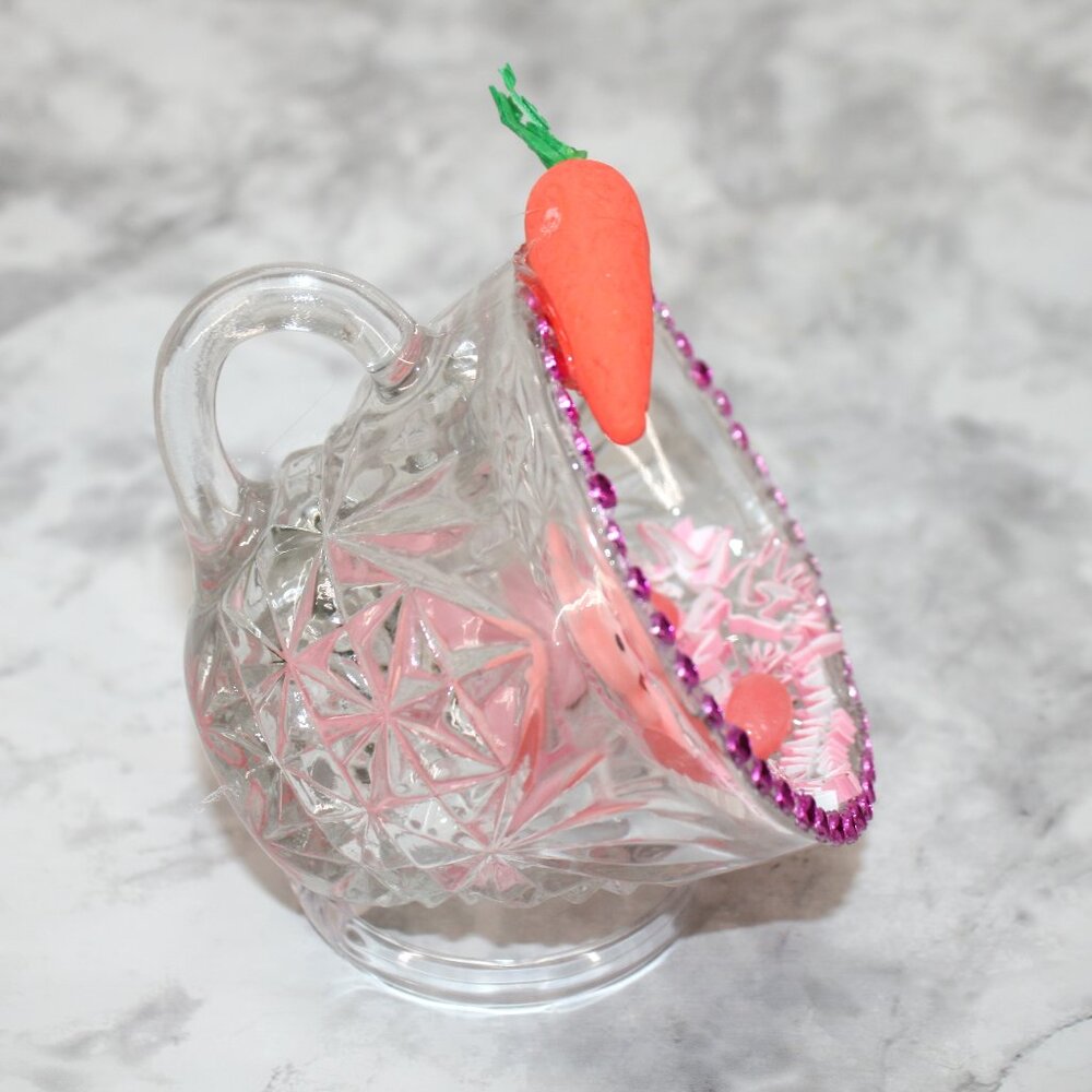 HAND CRAFTED Pink Bunny Rabbit Spring Decor Ornament Upcycled Cup Pastel Easter - Picture 3 of 14